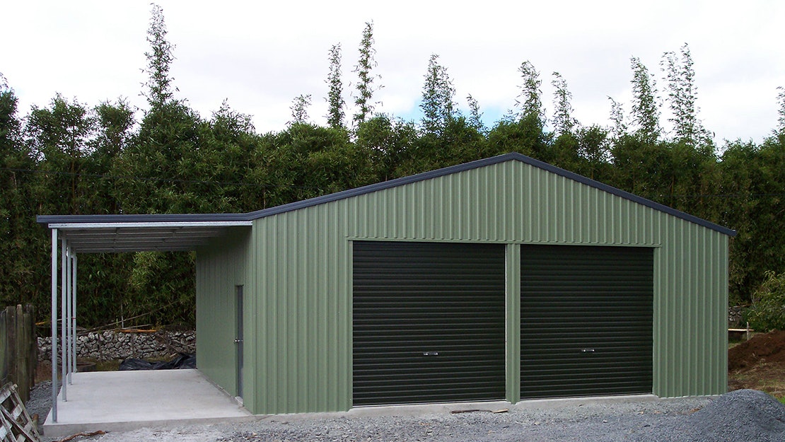 garage with awning